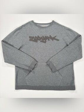 Zoo York Mens Sweatshirt XL Gray Crewneck Kangaroo Pocket Graffiti Logo Skate